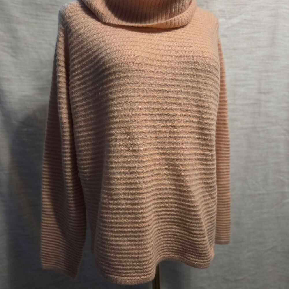 New Directions horizontal ribbed cowl-neck pullover sweater